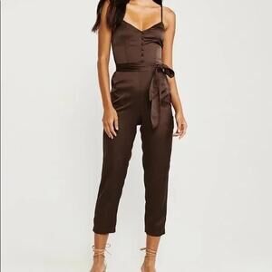 Abercrombie and Fitch Satin Button Front Tie-Waist Jumpsuit